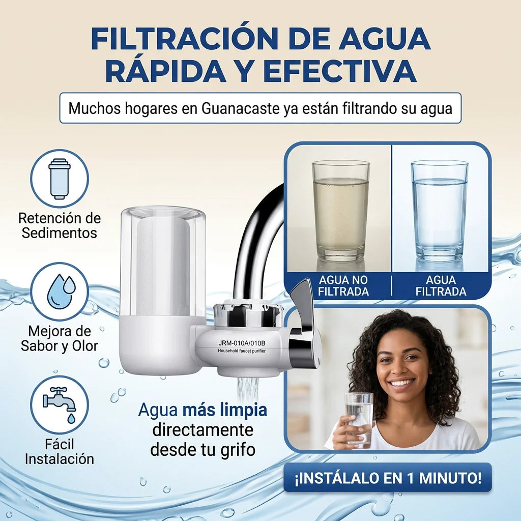 Filtro Purificador de Agua para Grifo · Agua Limpia en Segundos